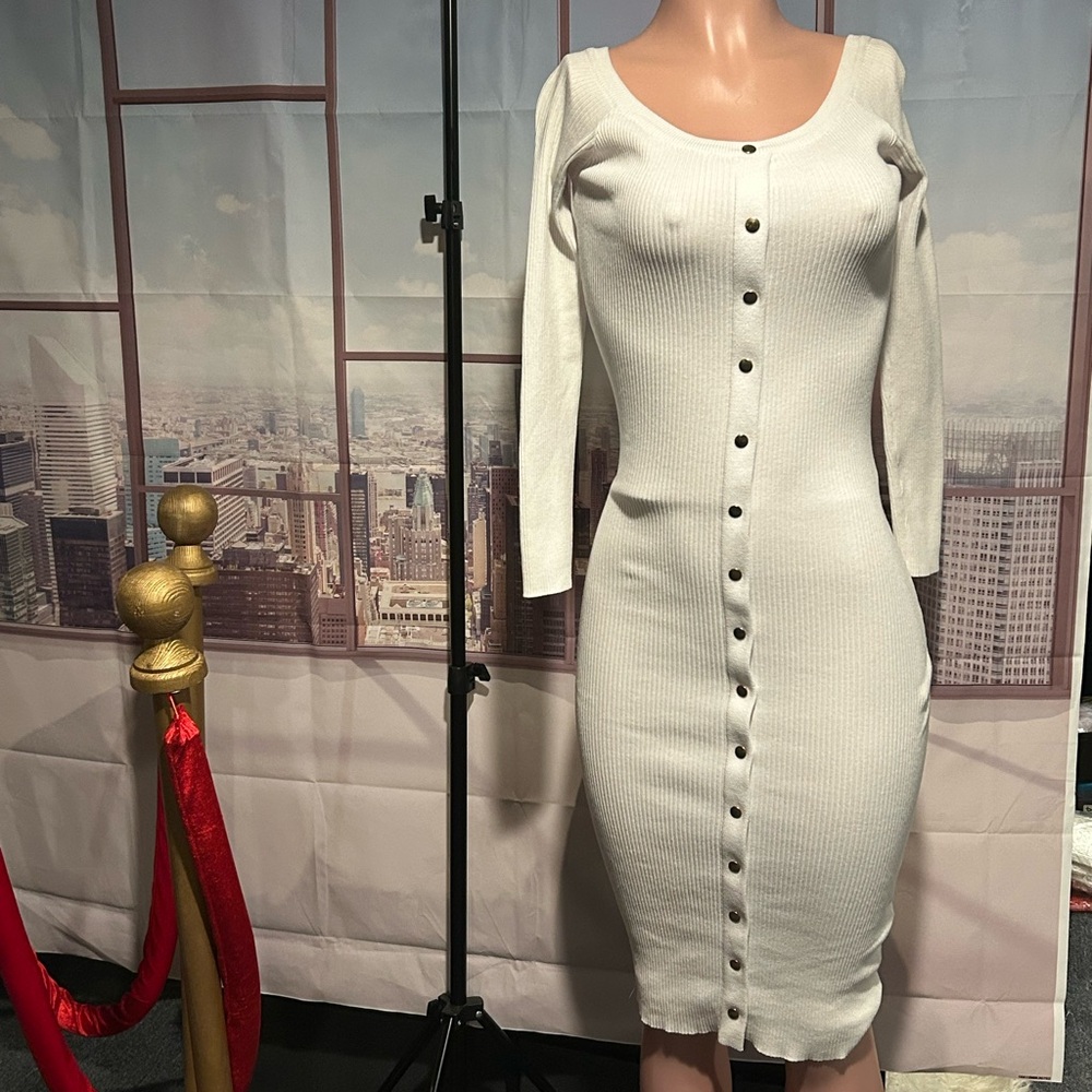 Elegant White Button-Down Dress